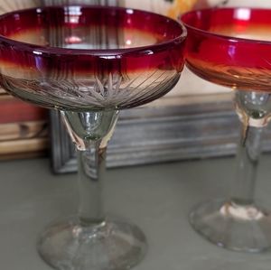 TWO vintage AMBERINA two-toned margherita glasses.